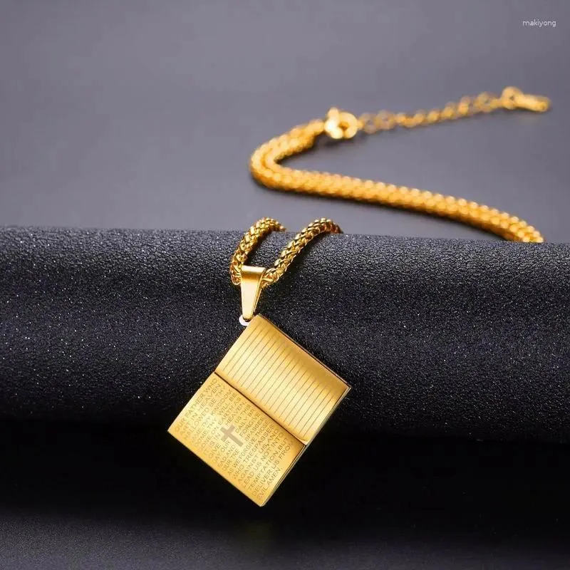 Pendant Necklaces Vintage Gold Color Holy Bible Necklace Rope Chain Book Shape Cross Women Men Religion Jewelry Gift