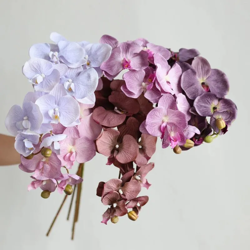 Fleurs décoratives 36.6 "Faux orchidées-10 têtes en violet/rose orchidée Phalaenopsis artificielle bricolage bureau/mariage/maison/vacances/cuisine