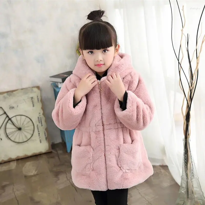 Vestes 2024 hiver filles veste chaude en coton manteau en fausse fourrure longueur moyenne 3-10 ans
