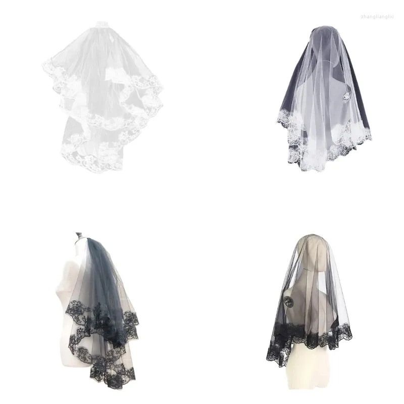 Pinces à cheveux de mariage en Tulle, voile transparent avec dentelle, garniture florale, carnaval gothique