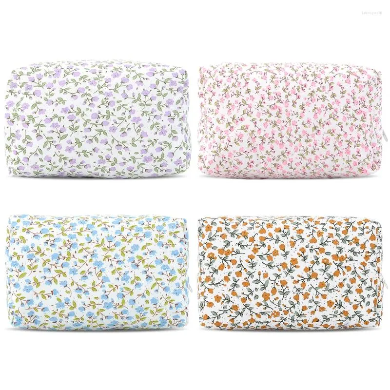 Sacos cosméticos 2pcs saco floral bonito viagem higiene algodão pincéis de maquiagem armazenamento acolchoado com zips para mulheres