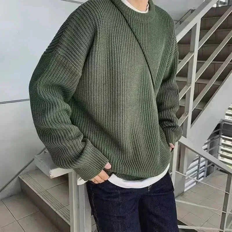 Mode coréenne pull mâle automne solide laine pull Slim Fit hommes Streetwear col rond tricoté pull rétro pulls pour hommes 240125