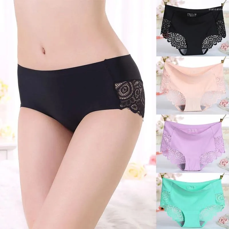 Women's Panties Seamless Briefs For Women Lace Sexy Female Ice Silk Lingerie Underwear Breathable Ultra-thin Smooth Underpants