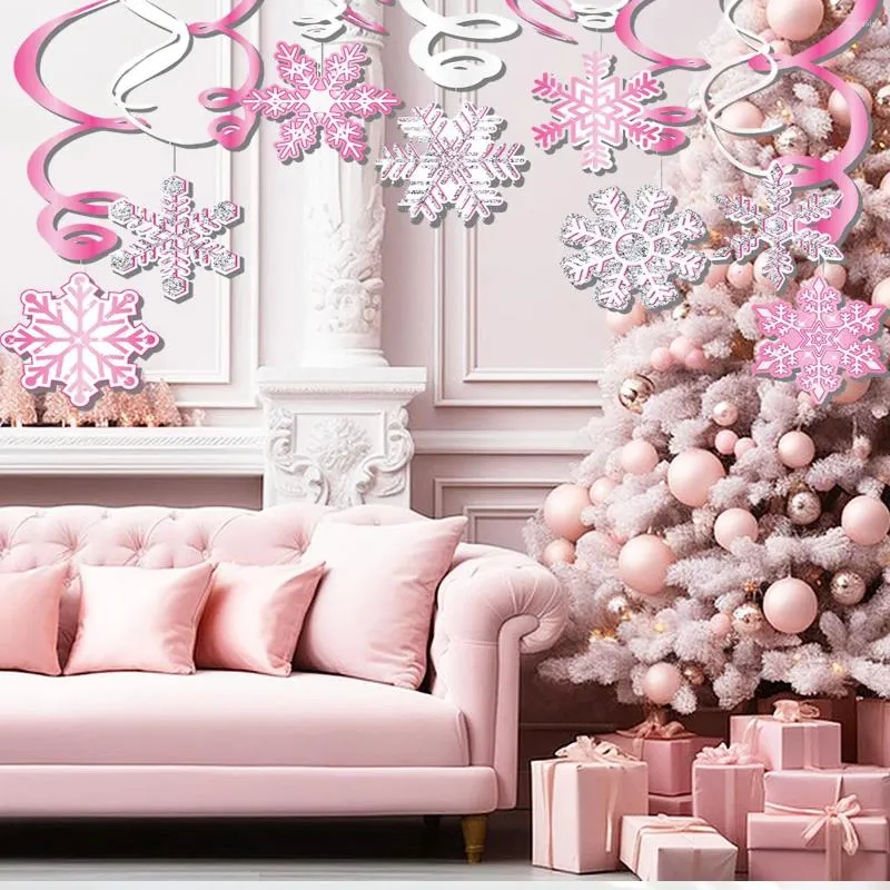 Noel dekorasyonları 1 set kar tanesi asılı girdap dekorasyonu pembe doğum günü partisi Banner malzemeleri
