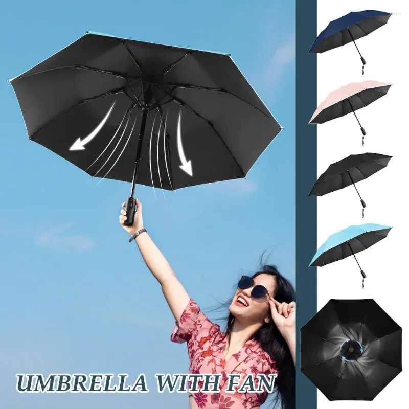 Parapluies pliant ventilateur parapluie USB charge noir adhésif protection solaire manuel clair ensoleillé et pluvieux résistant aux UV