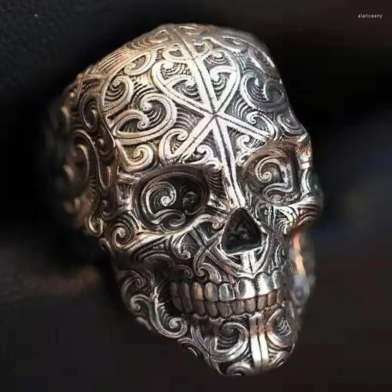 Cluster Rings Personality Skull Head Adjustable Ring Men's Fashion Goth Punk Finger Hip Hop Jewelry Male Women's Cool Accessories