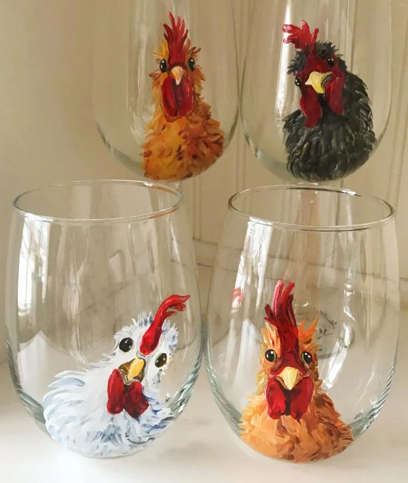 Bicchieri da vino Prodotto transfrontaliero Bicchiere di pollo dipinto a mano Bicchiere di gallo dipinto a mano in plastica