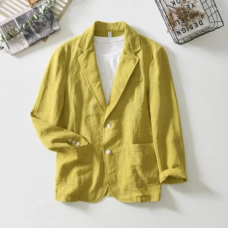 Męskie garnitury 2024 Blazer Jacket Spring Summer Solid Kolor Slim Business swobodny, cienki oddychający biały bawełniany płaszcz pojemnika