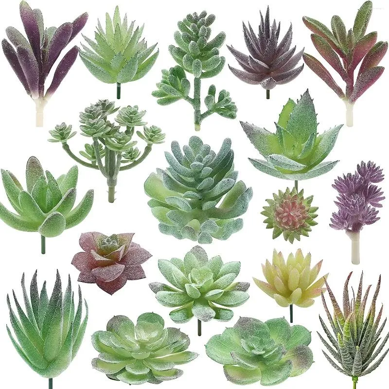 Fleurs décoratives 18 Pack Plantes succulentes artificielles Premium Faux Mini Flocage Réaliste Cactus Lotus Paysage Jardin Bureau sans Pot