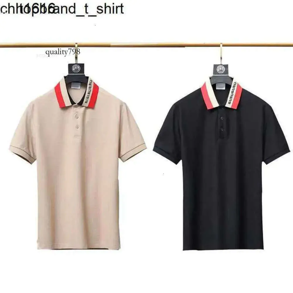 Stand Burberies Burbreries Men's Stripe T-shirts Men Polo Collar Shirts Mens Polos White Shirt Designer Fashion Pullover Black Cotton 8425
