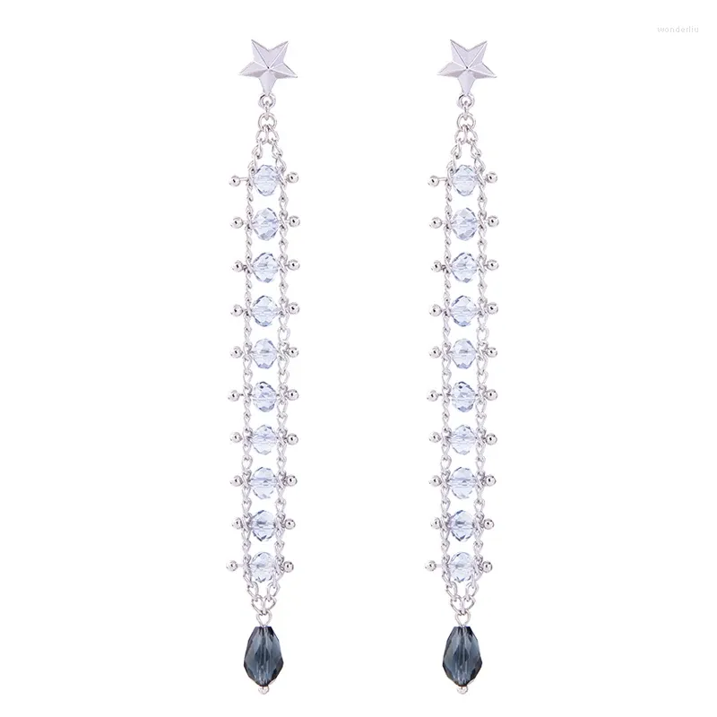 Boucles d'oreilles pendantes en alliage, prix en vrac, chaîne étoile, perles bleues, longues, Styles tendance, mode femmes, bijoux de mariage pour mariée, 2024