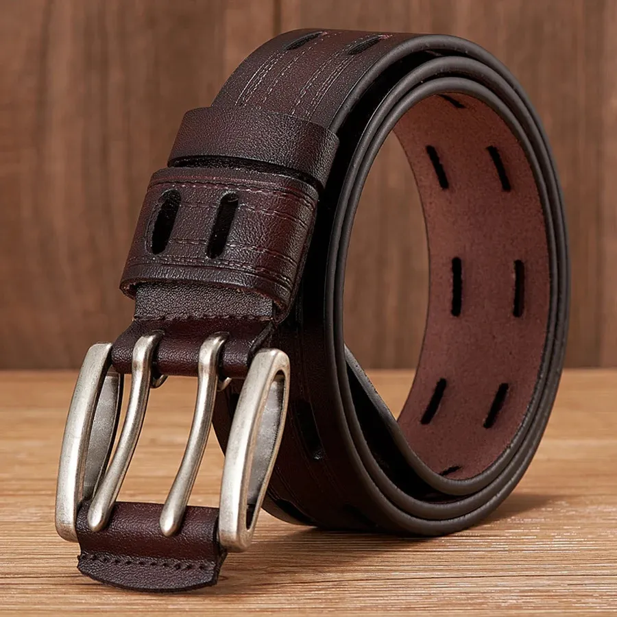 High Quality Genuine Leather Belts for Men Brand Strap Male Double Pin Buckle Fancy Vintage Jeans Belt Cowboy Cintos 240202