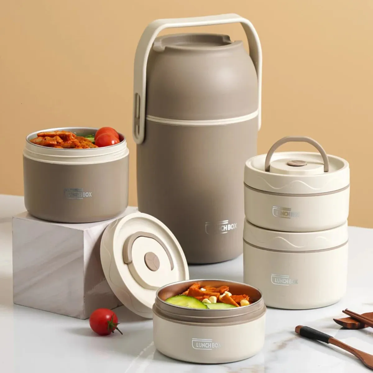 Lunch Box termico sottovuoto in acciaio inossidabile 304 con borsa portaoggetti Pranzo isolato Scaldavivande Tazza per zuppa Thermos Contenitori Lunch Box 240118