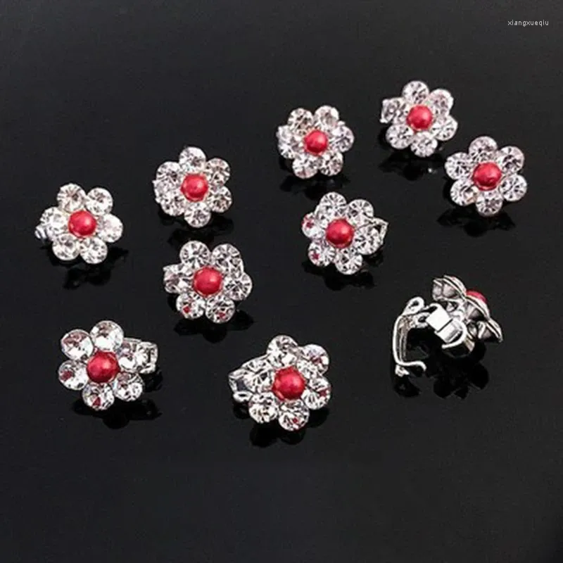 Hårtillbehör 10st/Lot Small Flower Crystal Pearl Hairpin Metal Buckle For Women Girls Bridal Mini Clips Accessorie