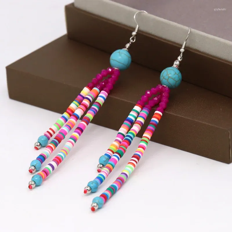 Dingle örhängen för kvinnor bohemiska handgjorda smycken färgglada lera kristallpärlor tofs tillbehör gåvor släpp