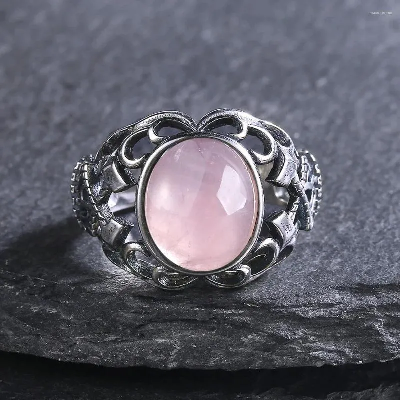 Anéis de cluster S925 prata esterlina 10/12mm oval natural labradorite rosa quartzo para homens mulheres anel de noivado de casamento jóias finas