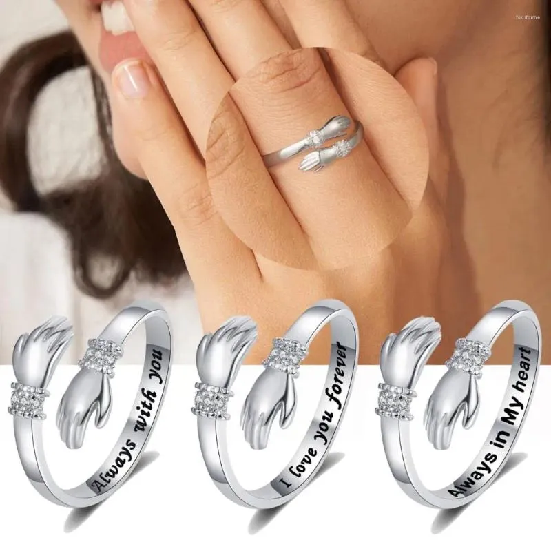 Bagues de cluster Câlin réglable pour femmes Zircone cubique Amour Lettre Bague Couples Mère Fille Ami Cadeaux Bijoux En Gros KBR095