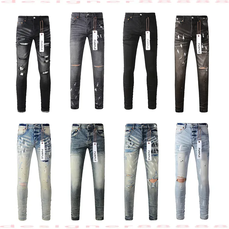 Designer pour hommes en jean pour les hommes de la marque Purple Skinny Motorcycle TRENDY Ripped Patchwork Tull Slim à jambes minces 28-40 930651672