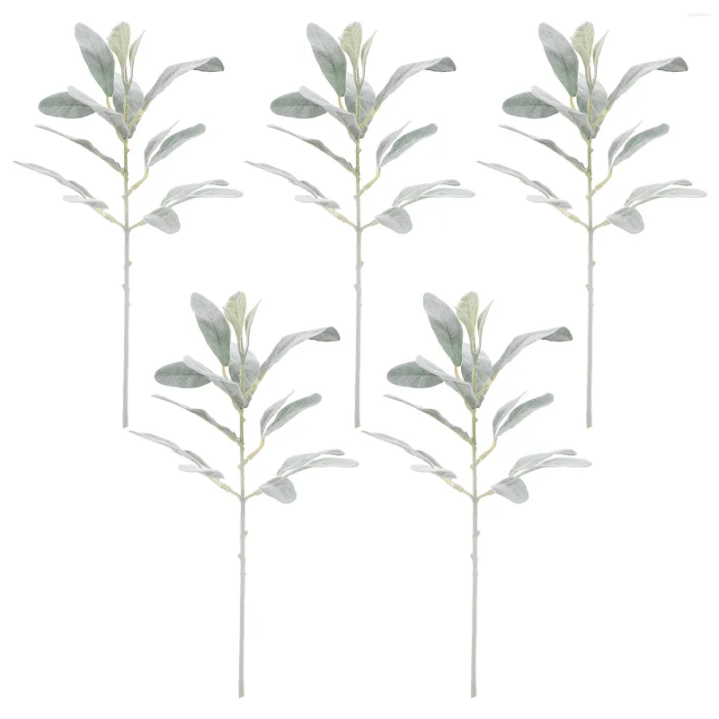装飾的な花5 PCS模倣羊の耳の葉人工植物フェイクフィルック装飾家庭用布フェイクリーフファブリックグリーン