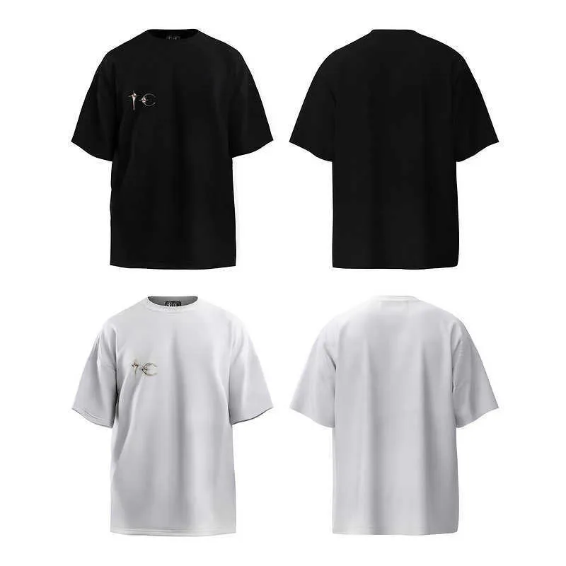 T-shirts pour hommes Street Fashion Label Niche Design Bijoux en argent Noir à manches courtes Unisexe Polyvalent Classique Solide Couleur Tee Tendance