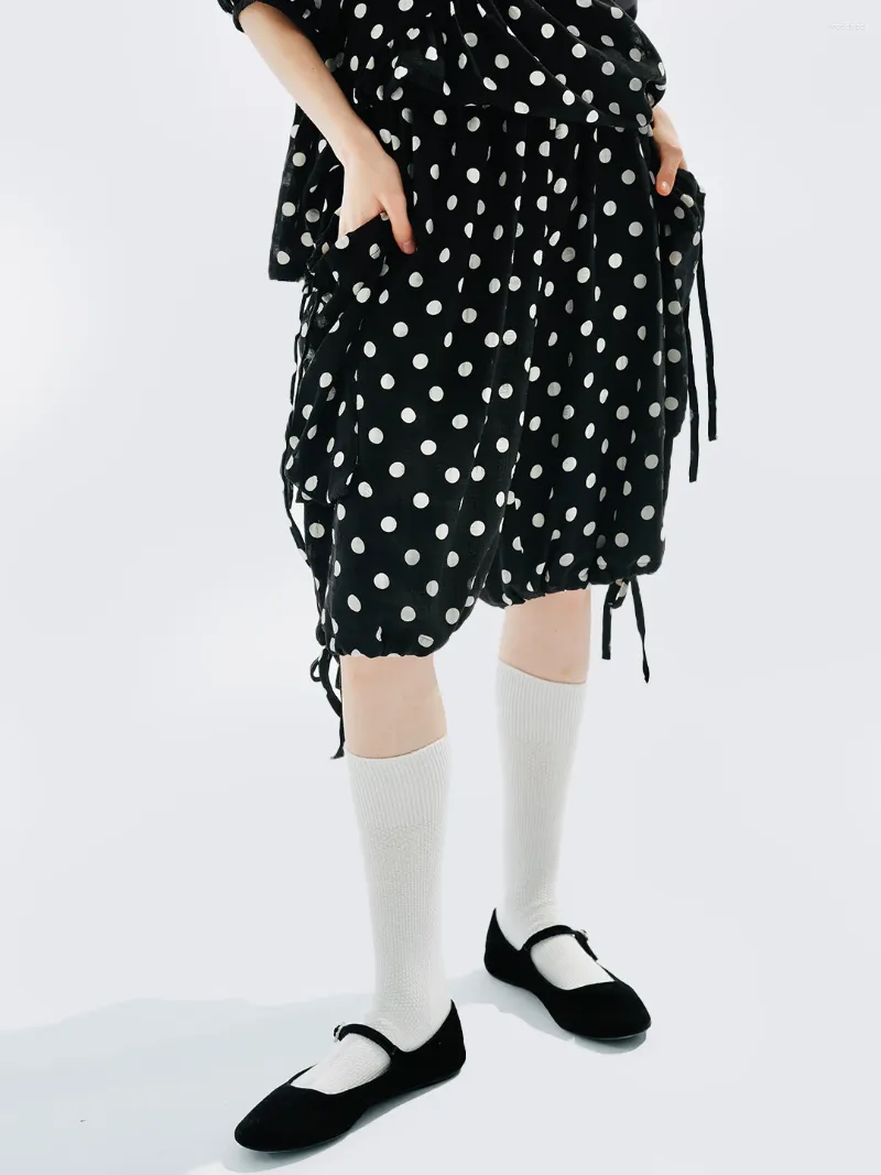 Women's Pants Imakokoni Polka Dot Black Lace-up Elastic Leg Shorts Summer Thin Quarter 234184