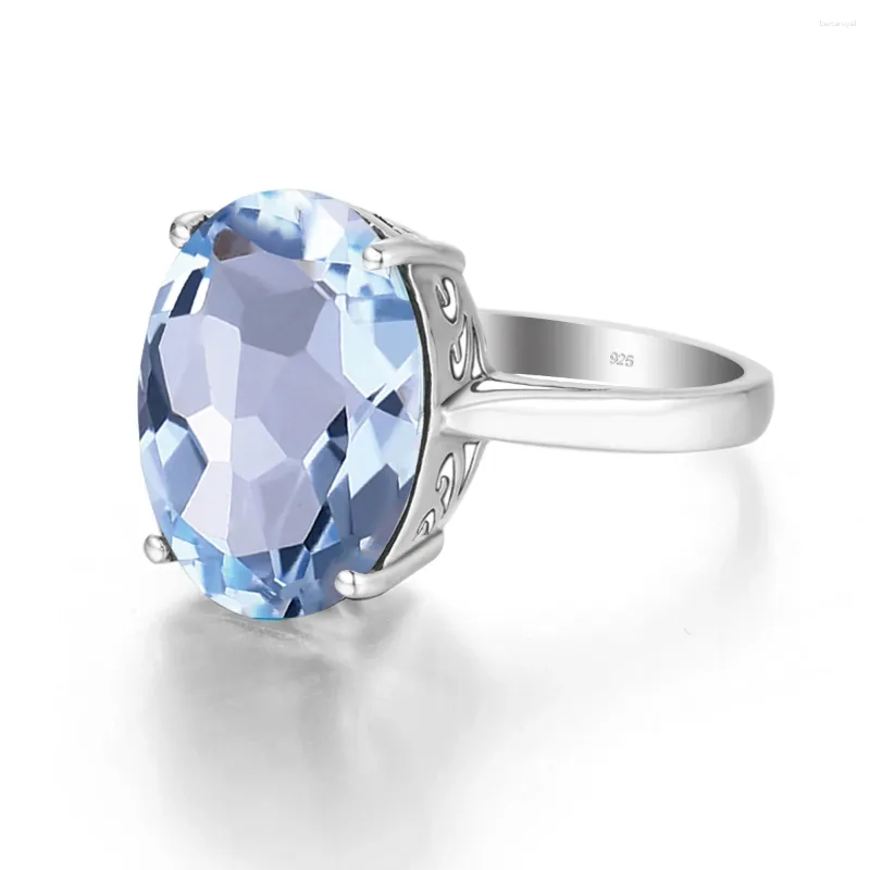 Klaster Pierścienie Eleganckie akwamarynowe 925 Srebrny pierścień Srebrny Pierścień Kobiety Klasyczny Klasyczny biżuteria Dating Akcesoria Prezentacja Prezentacja