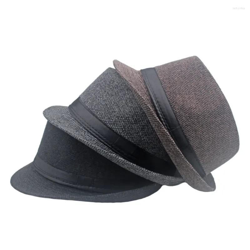 Bérets hommes hiver épais chaud feutre Fedora chapeaux automne classique papa Jazz Style britannique Gentleman casquette plat haut Panama chapeau