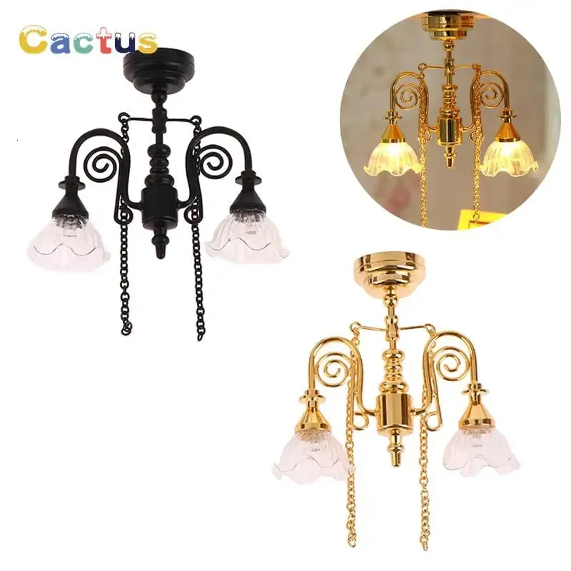 1/12 casa de bonecas em miniatura lâmpada led lâmpadas teto lustre droplight iluminação casa móveis modelo boneca casa decoração brinquedo 240123