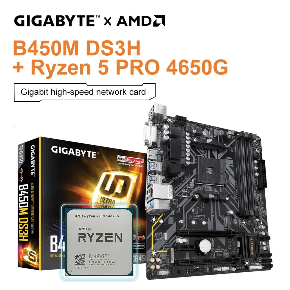 GIGABYTE B450M DS3H V2 50G CPU MicroATX B450 DDR4 293Hz M2 USB 31 128G Kit de carte mère carte mère 240123