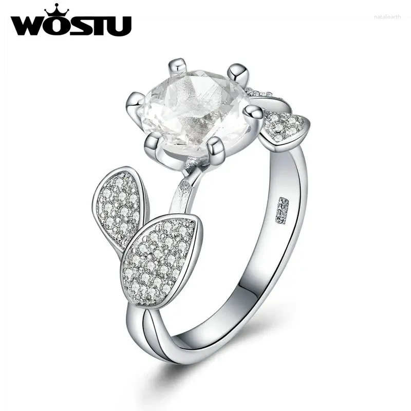 With Side Stones WOSTU Design Dazzling Flower Leaf Rings For Women Style Elegant Zircon Wedding Vintage Ring Engagement Party Jewelry FFR191