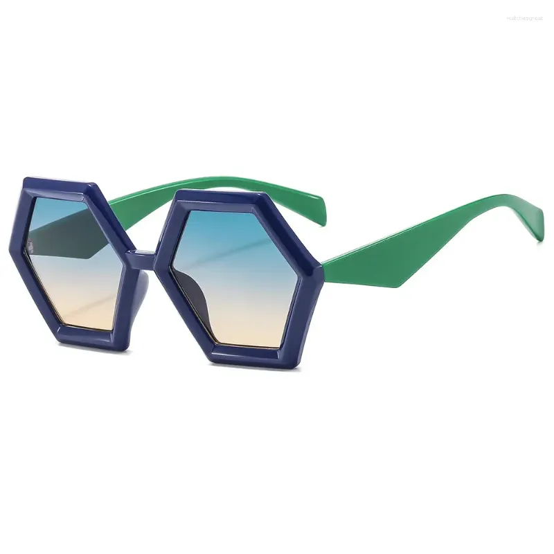 Okulary przeciwsłoneczne Retro Women's Polygon Europejska i amerykańska Diamond -Cut Hexagonal Frame Modna Ins