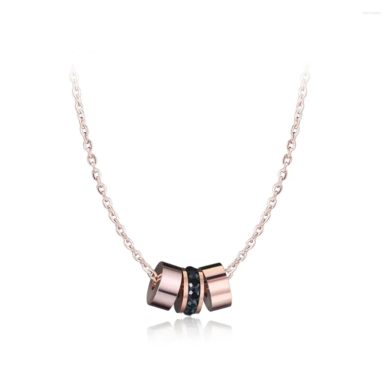 Choker JeeMango Rose Gold Color Circles Rhinestone Necklace For Women Statement Brand Jewelry Stainless Steel Link Chain N17020