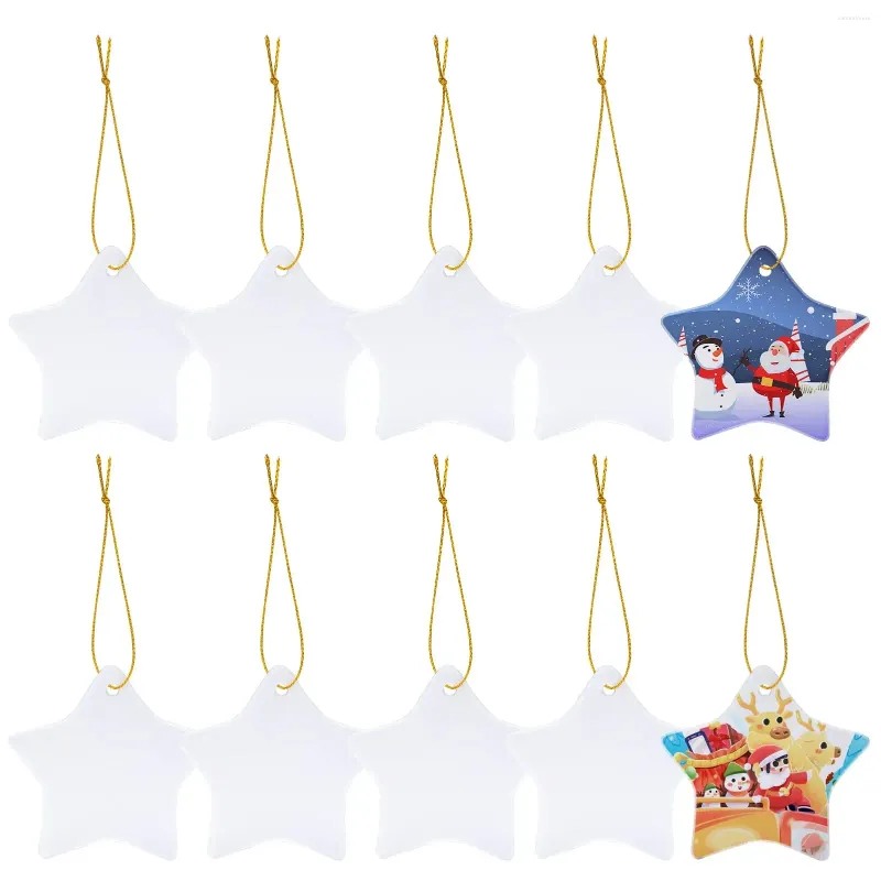 Keychains 10/20Pcs Sublimation Blanks Christmas Ornament Star Unfinished Ceramic Discs Ornaments DIY Crafts Hanging Xmas Home Decor