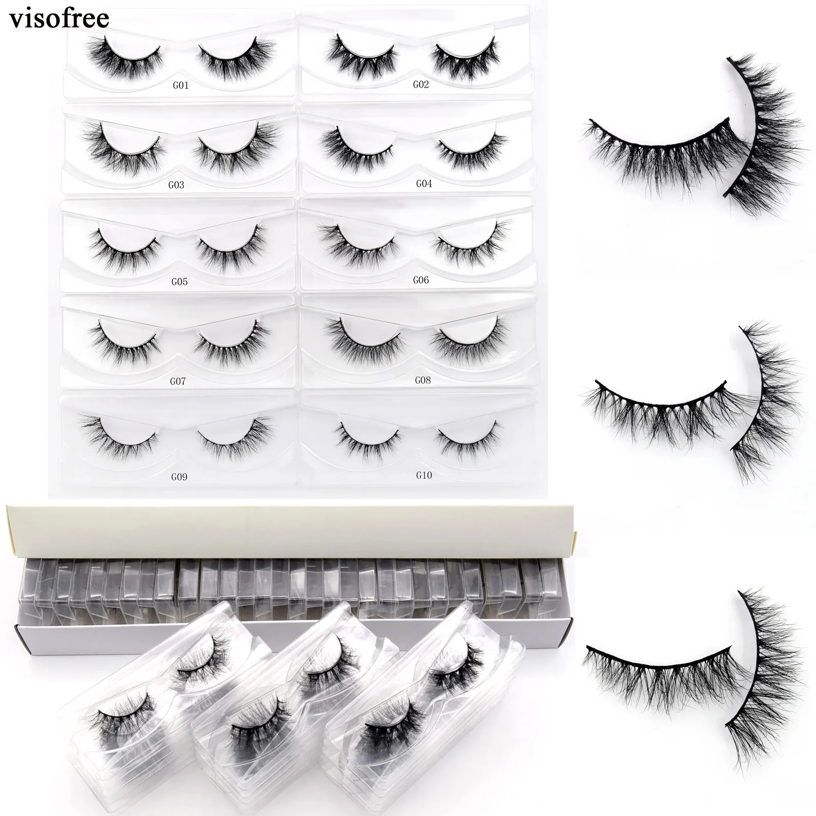 Visofree 3060100 Pairs Mink Lashes No Box 3D Eyelashes Short Natural False Eyelash in Bulk Crueltyfree Makeup Lash 240130