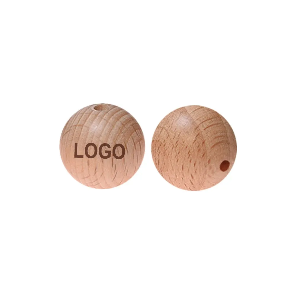 Mabochewing 100 pièces personnaliser motif Laser perles rondes en bois de hêtre bébé anneaux de dentition 240123