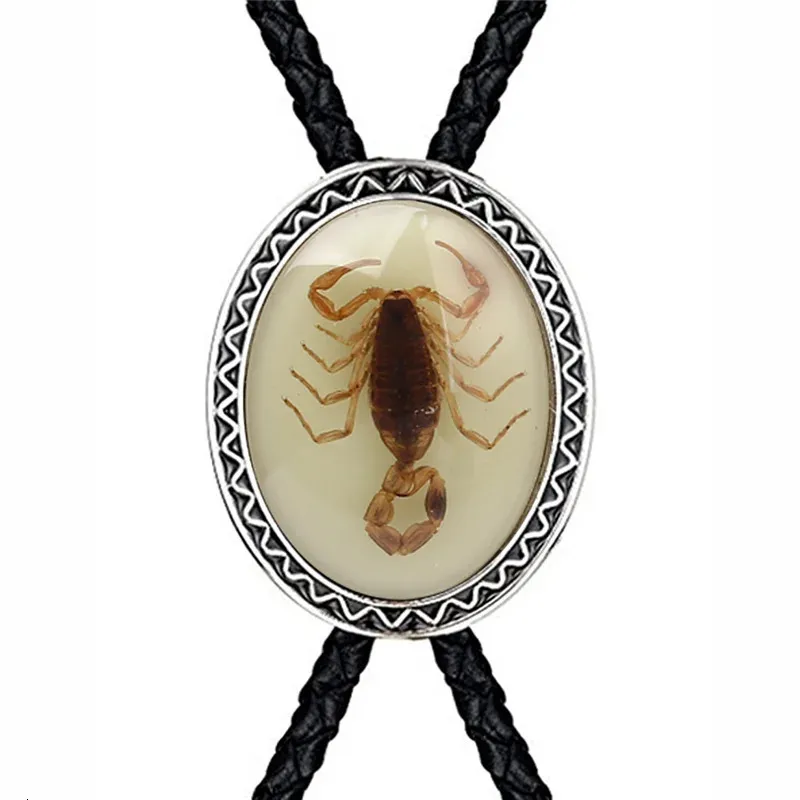 Naturel Stone Scorpion Bolo krawat dla mężczyzny Indian Cowboy Western Cowgirl skórzana lina cynku krawat 240202