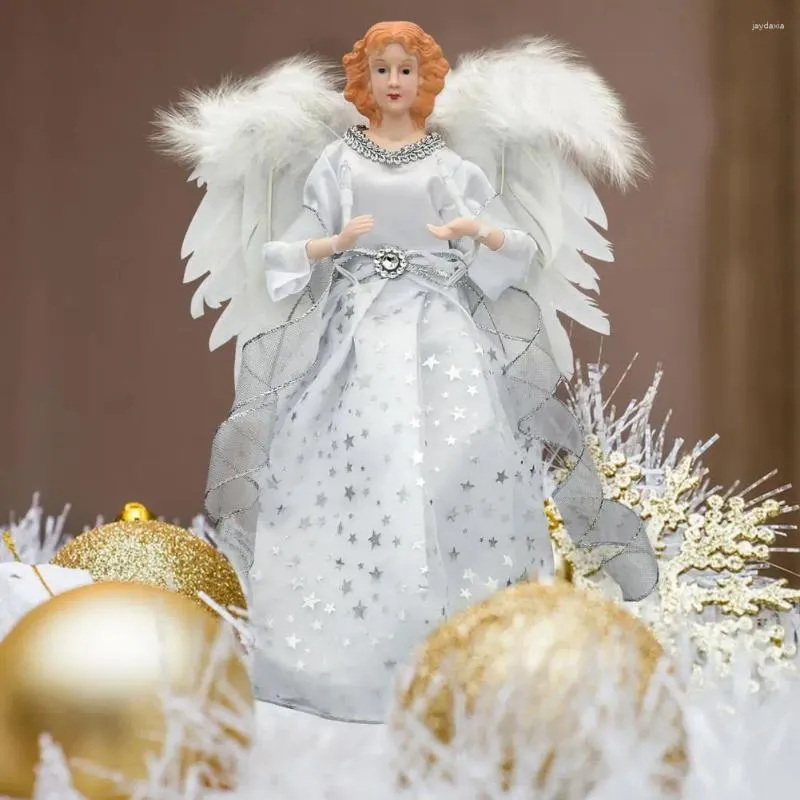 Décorations de Noël Cimier d'arbre avec plume aile ange scintillant plumes vacances réutilisables