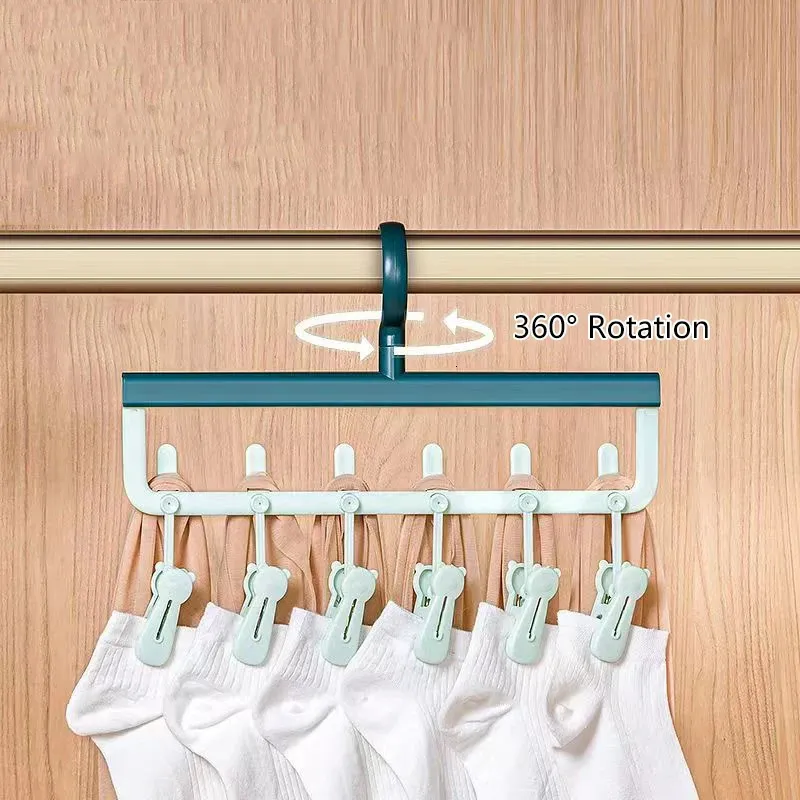 360 Rotated Creative Hat Socks Hanger Household Scarf Tie Storage Rack 6 Clips Multiple Purpose Clothes Underwear Bra Organizers 240125