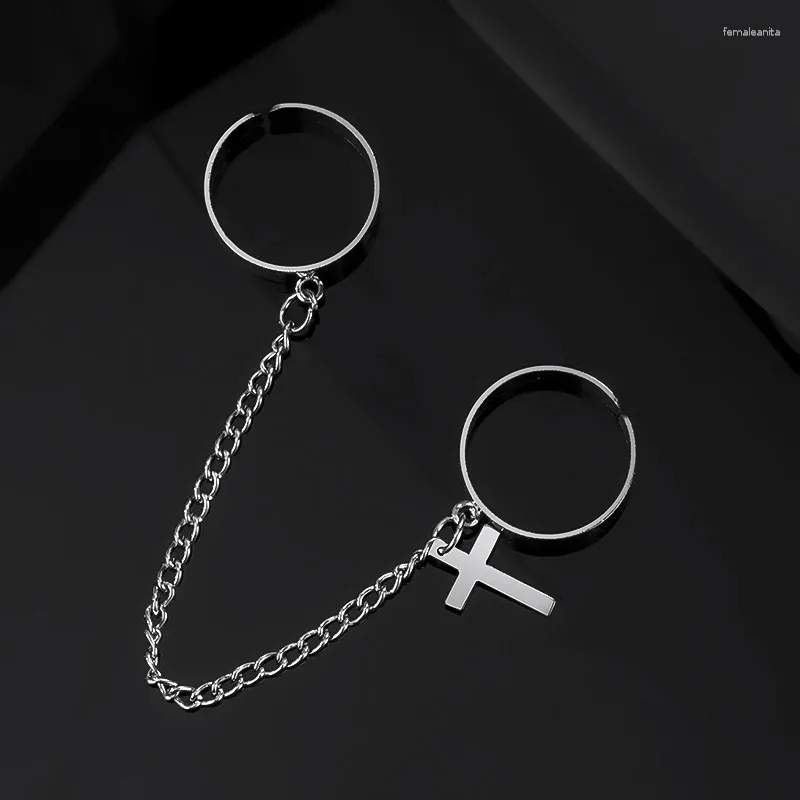 Кольца кластера, винтажное кольцо с крестообразной цепочкой, регулируемый шарнир для женщин и мужчин, комбинированное интегрированное украшение в стиле хип-хоп, панк, на палец, вечерние украшения