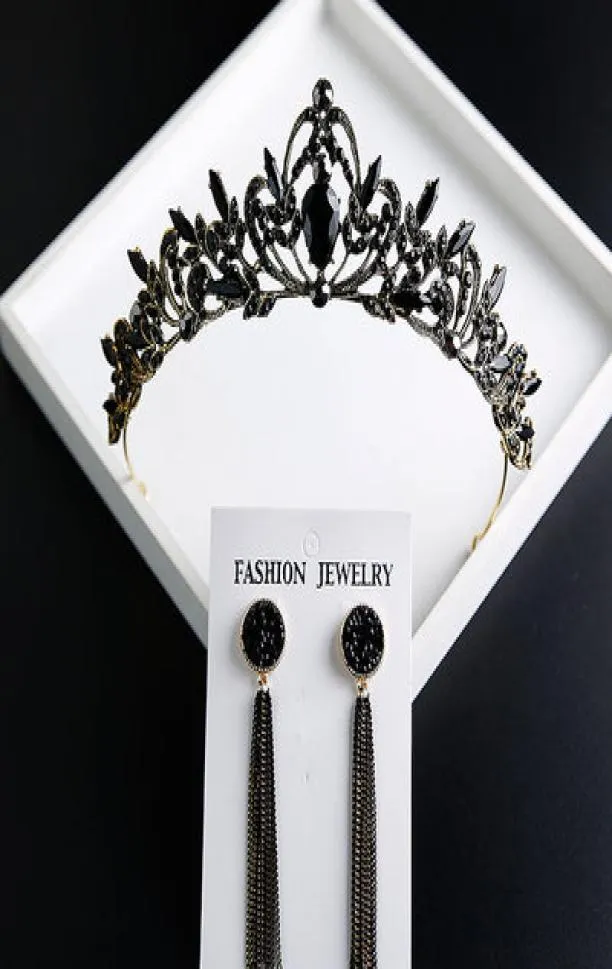 Svart kristall brud smycken tiara headpieces krona brud prinsessa kronhuvud för bröllopsklänning 2019 bröllop brud accessori4637487