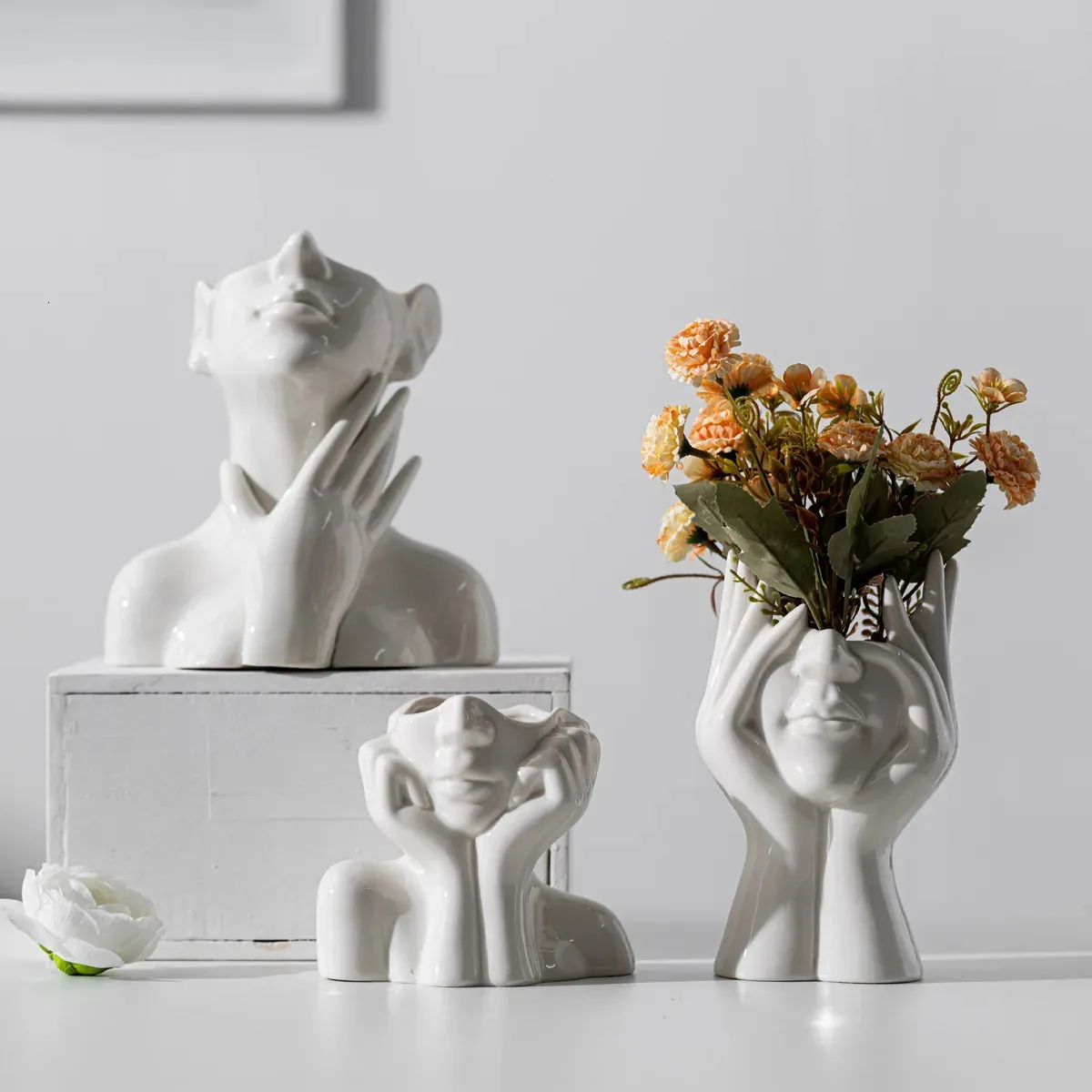 北ヨーロッパボディアート抽象的なフェイスセラミック花瓶アートフラワークリエイティブフラワーポットデスクトップ装飾品ホームデコレーション240125