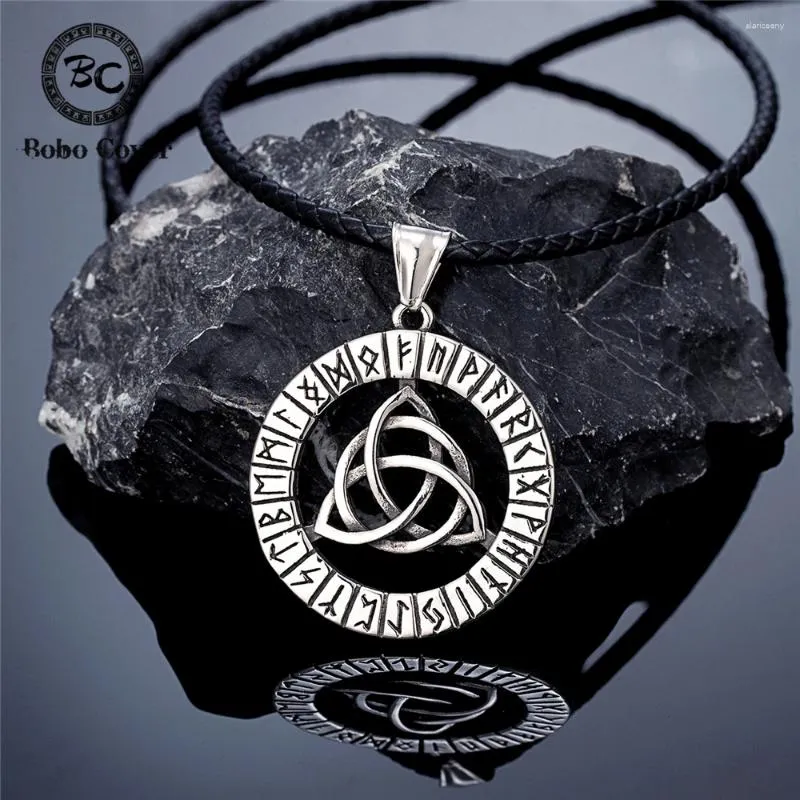 Hänge halsband retro vikingar futhark norska runor trinity män kvinnor rostfritt stål keltisk knut triquetra skandinaviska smycken