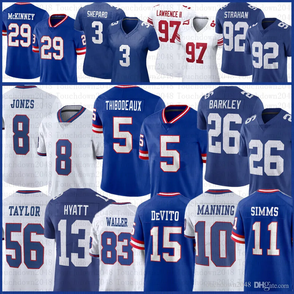 Kayvon Thibodeaux Saquon Barkley Custom Football Jersey Tommy Devito Daniel Jones Dexter Lawrence Taylor Jalin Hyatt Bavaro Darren Waller Michael Strahan