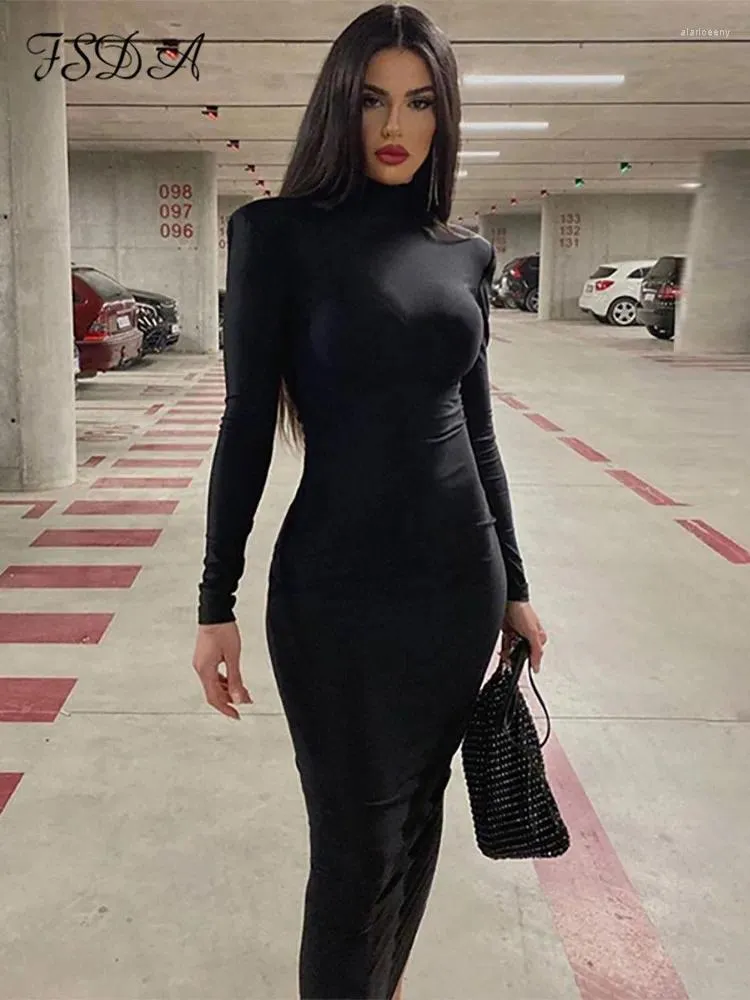 Casual Dresses FSDA Autumn Winter Black Sexy Dress Women Midi 2024 Long Sleeve Turtleneck Bodycon Party Elegant Club