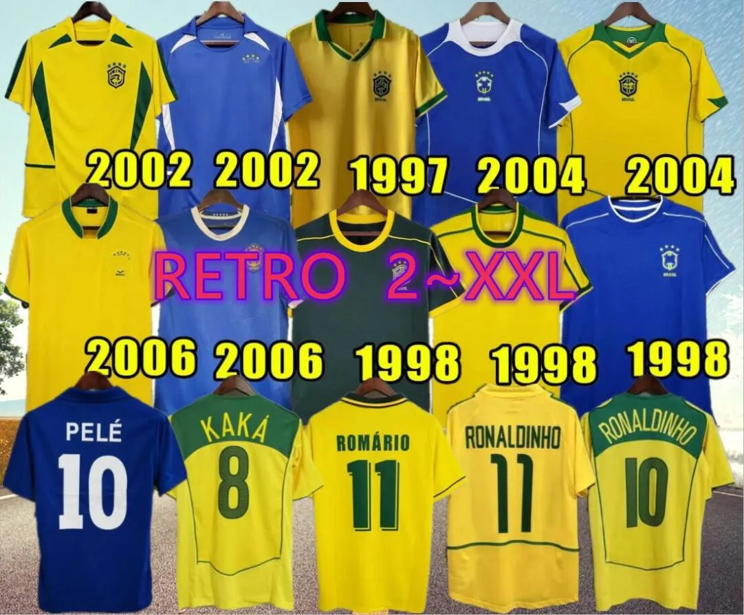 Brasil Vintage Jersey Romario Rovaldo Brazils Carlos Ronaldinho Camisa de Futebol 1998 2002 Ronaldo Kaka 2006 2000 1994 1970 1957 1950 Pele Retro Soccer Jerseys