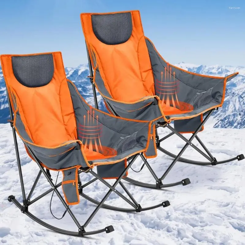 Camp Furniture 2 pièces chaise de camping chauffante surdimensionnée pour adultes chaises à bascule extérieures pliantes avec 3 niveaux de chaleur bascule portable robuste