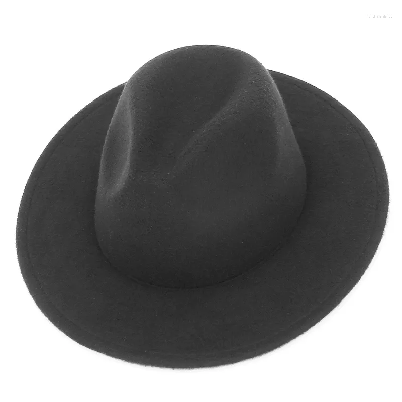 Berets Retro Classic Felt Jazz Hat Fedora مع Big Brim Panama للنساء الرجال الأسود الكاكي القمة