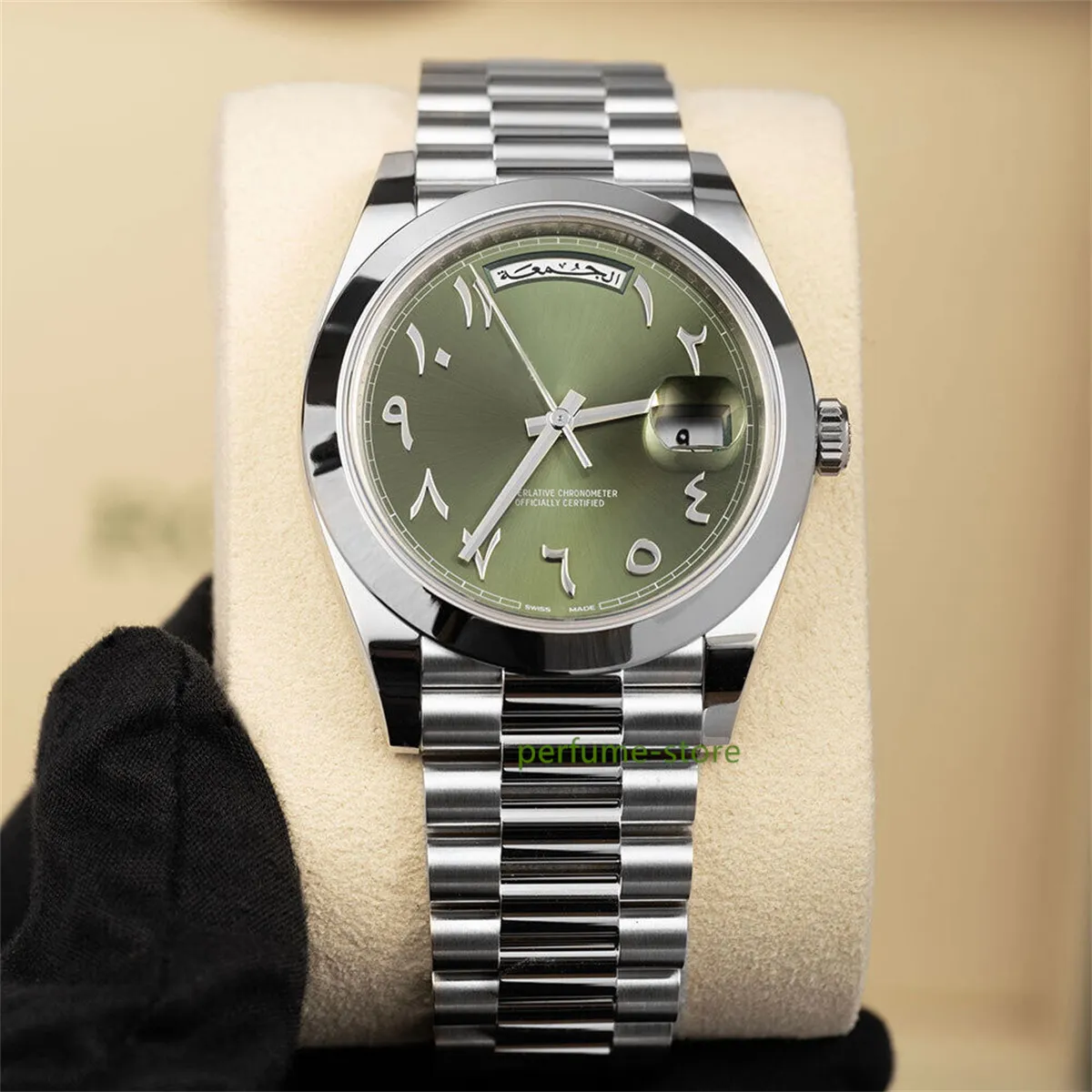 브랜드 월드 럭셔리 시계 최고의 버전 녹색 아랍어 다이얼 플래티넘 228206 자동 ETA Cal.3255 시계 2 년 보증 남성 시계