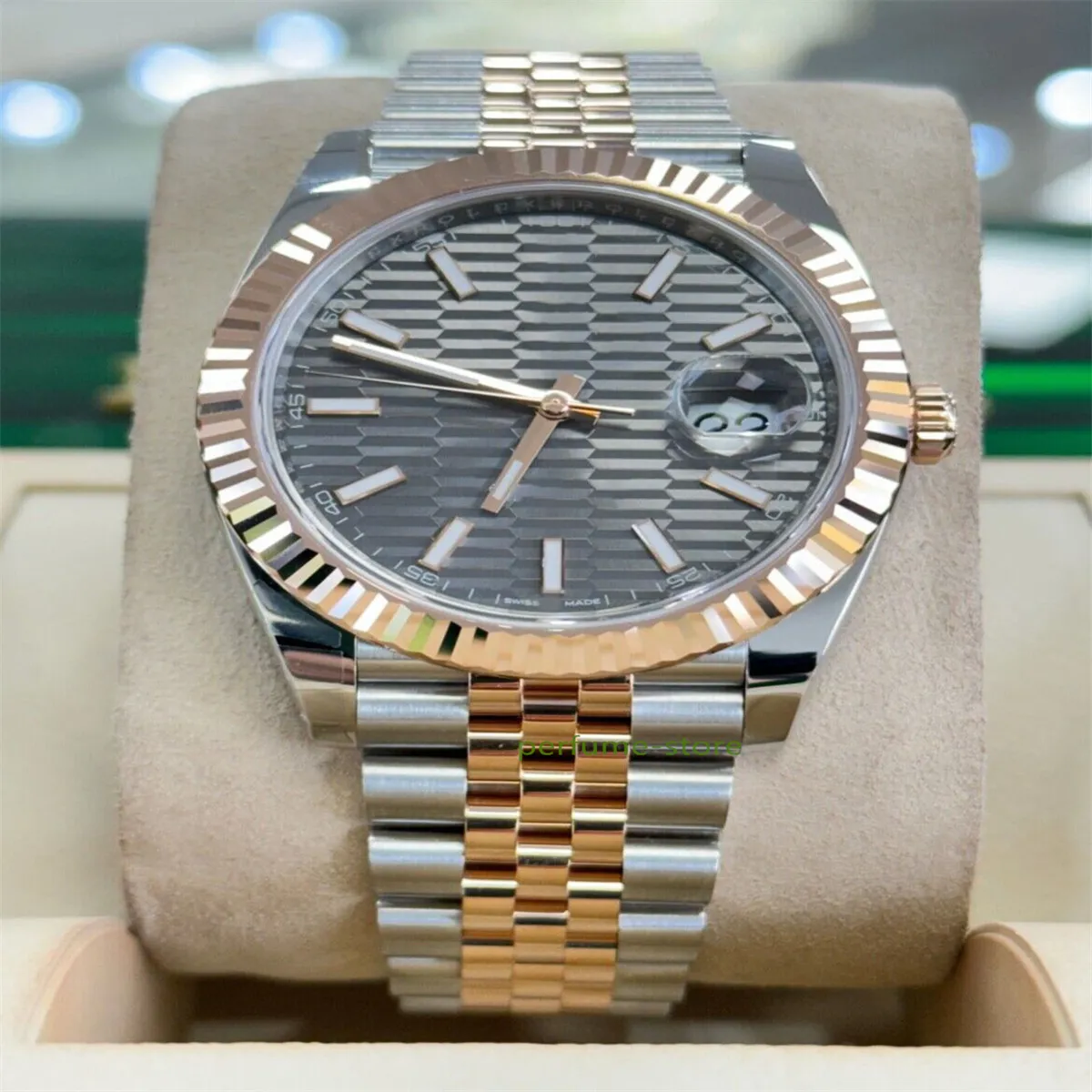 Мировые бренды роскошных часов Лучшая версия Datejust 41 126331 СЕРЫЙ ЦИФЕРБЛАТ С МОТИВОМ Сталь/18K Everrose автоматические часы ETA Cal.3235 Гарантия 2 года МУЖСКИЕ ЧАСЫ