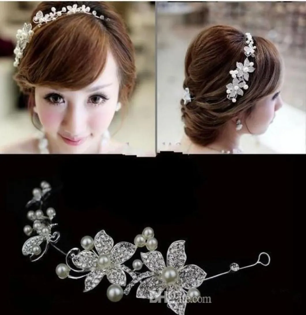 2019 Frühling Braut Tiaras Kronen Stock Stirnband Hochzeit Haarschmuck Faux Pearl Flower Fascinator Shiny Crystal Tiara Red Brid5568718